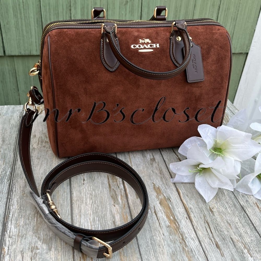 Authentic Coach Rowan Large Satchel Bag In Suede Purse